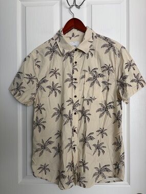Katin Cream Short-Sleeve Palm Print Button-Down Shirt